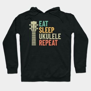 Eat Sleep Ukulele Repeat Ukulele Headstock Retro Theme Hoodie